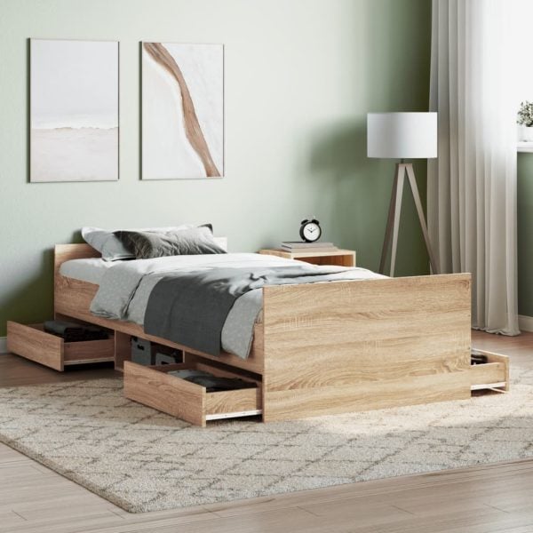 Braga Wooden Single Bed With Drawers In Sonoma Oak | Bed Sava
