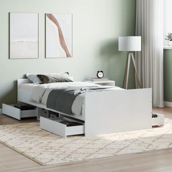 Braga Wooden Single Bed With Drawers In White | Bed Sava