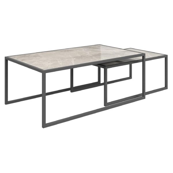 Brandon Ceramic Nesting Coffee Tables In Light Grey | Bed Sava