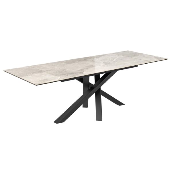 Brandon Large Ceramic Glass Extending Dining Table In Light Grey | Bed Sava