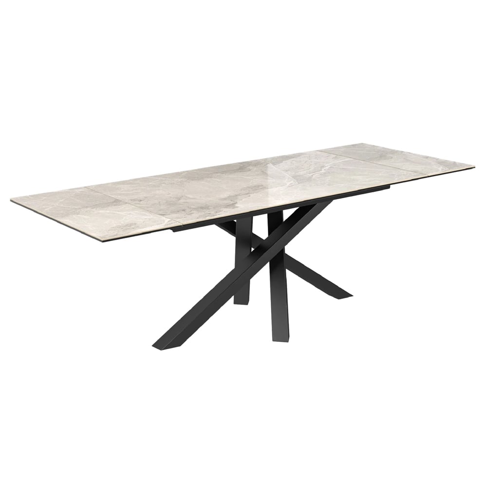 Brandon Large Ceramic Glass Extending Dining Table In Light Grey