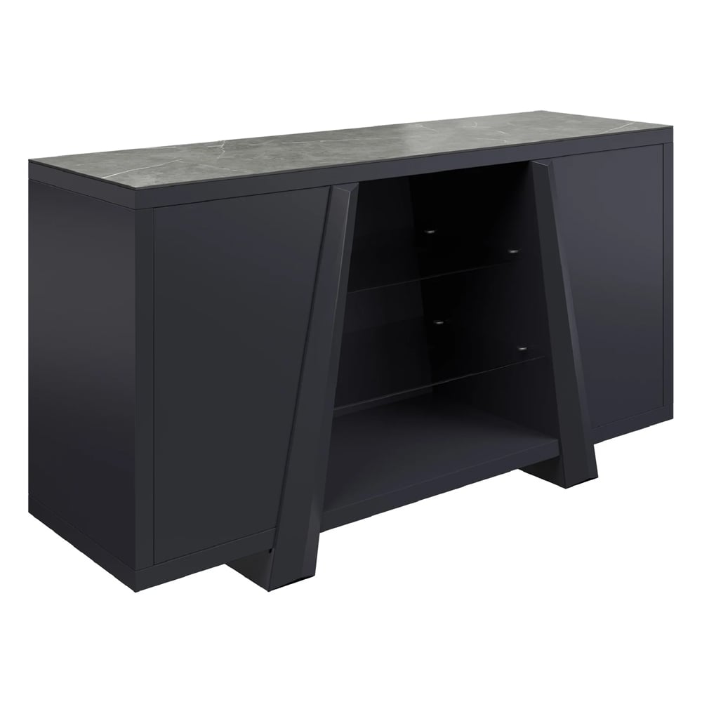 Brandon Light Grey Ceramic Top Sideboard With Black Wooden Base