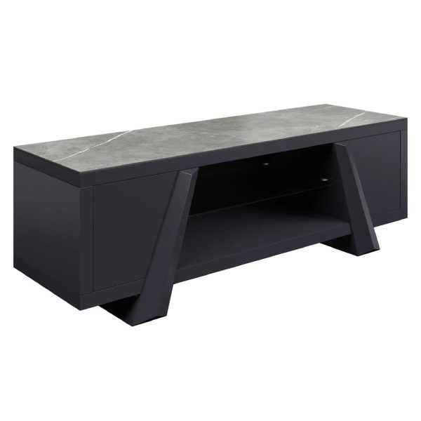 Brandon Light Grey Ceramic Top TV Stand With Black Wooden Base | Bed Sava