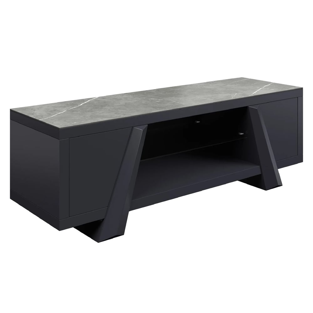Brandon Light Grey Ceramic Top TV Stand With Black Wooden Base