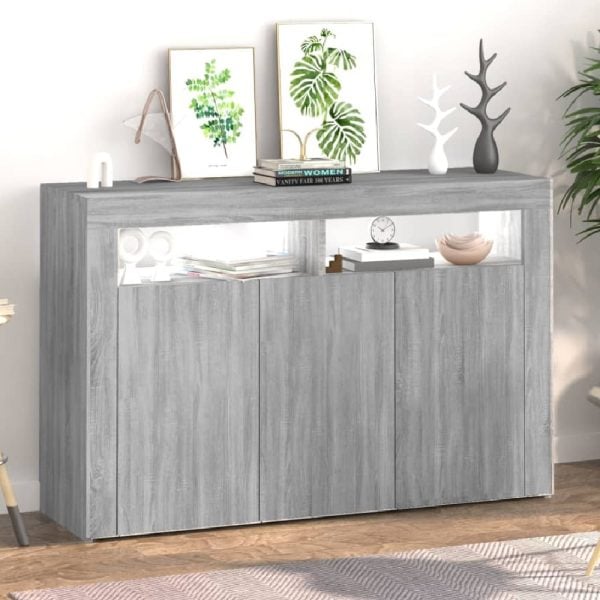 Brea Wooden Storage Cabinet In Grey Sonoma With LED Lights | Bed Sava