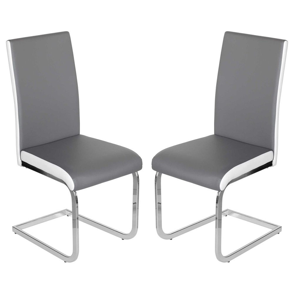 Breccia Grey PU Leather Dining Chairs In Pair
