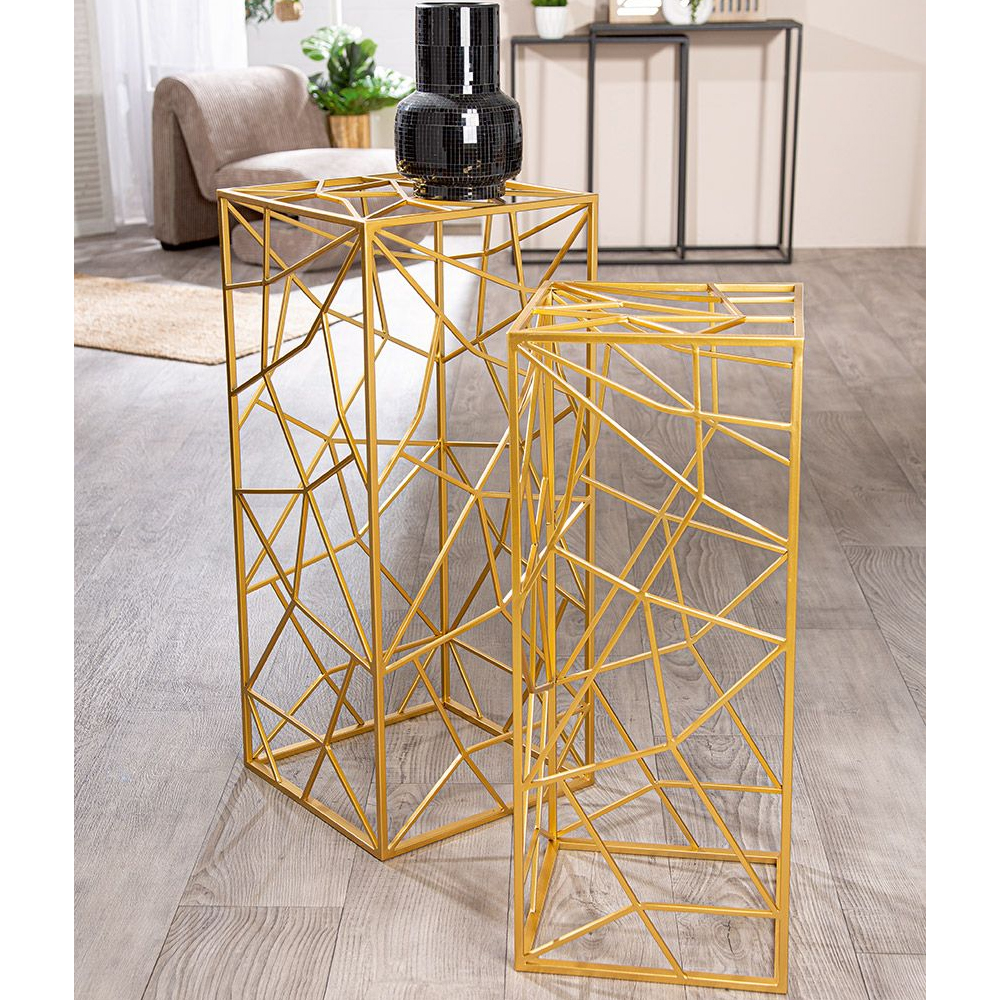 Breccia Metal Set Of 2 Decorative Pillar In Gold