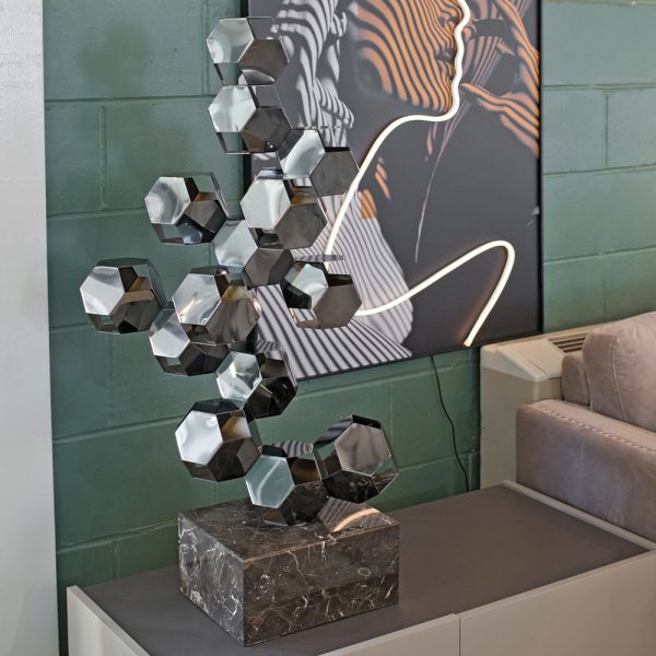 Breccia Resin Rhombic Dodecahedron Tower Sculpture In Titanium | Bed Sava
