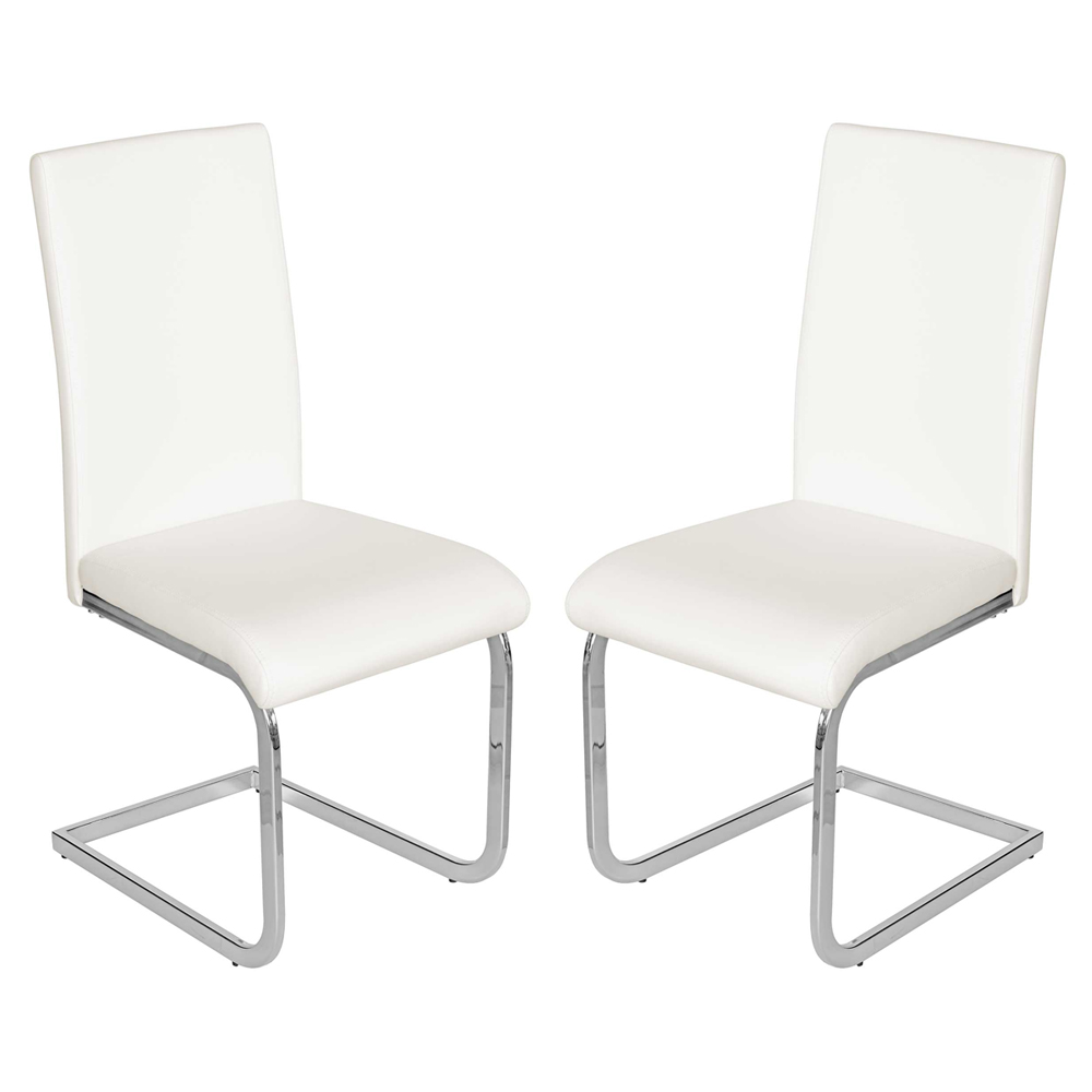 Breccia White PU Leather Dining Chairs In Pair
