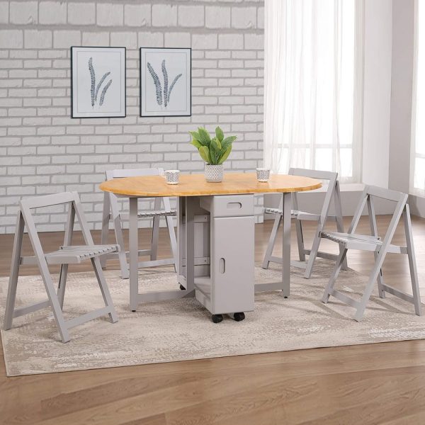 Breccia Wooden Drop Leaf Dining Table With 4 Chairs In Oak And Grey | Bed Sava