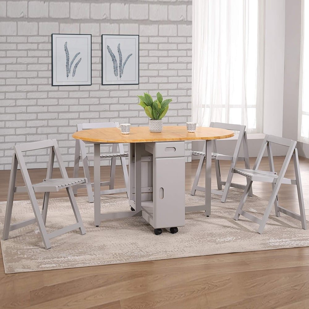 Breccia Wooden Drop Leaf Dining Table With 4 Chairs In Oak And Grey