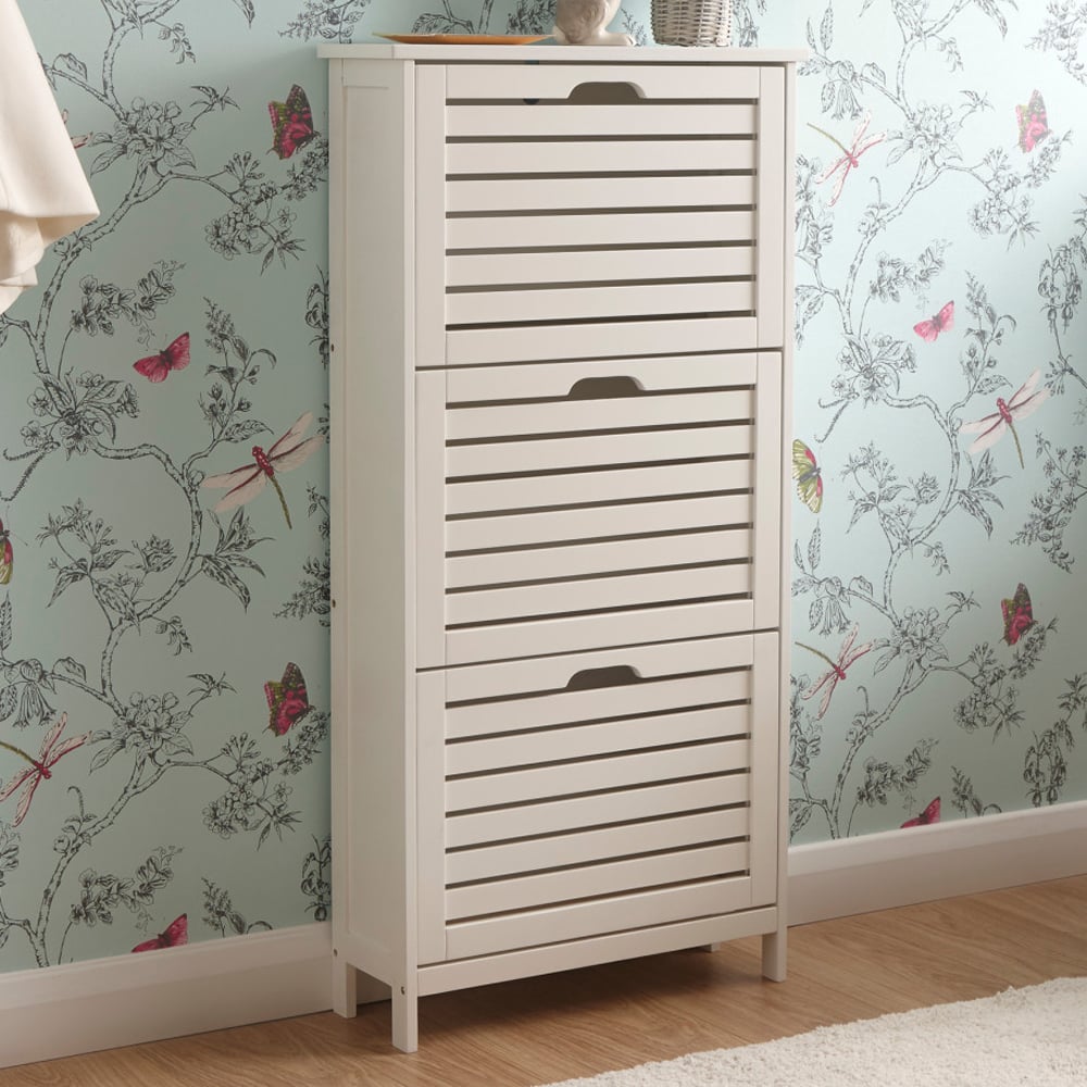 Breckles Wooden Shoe Storage Cabinet With 3 Flap Doors In White