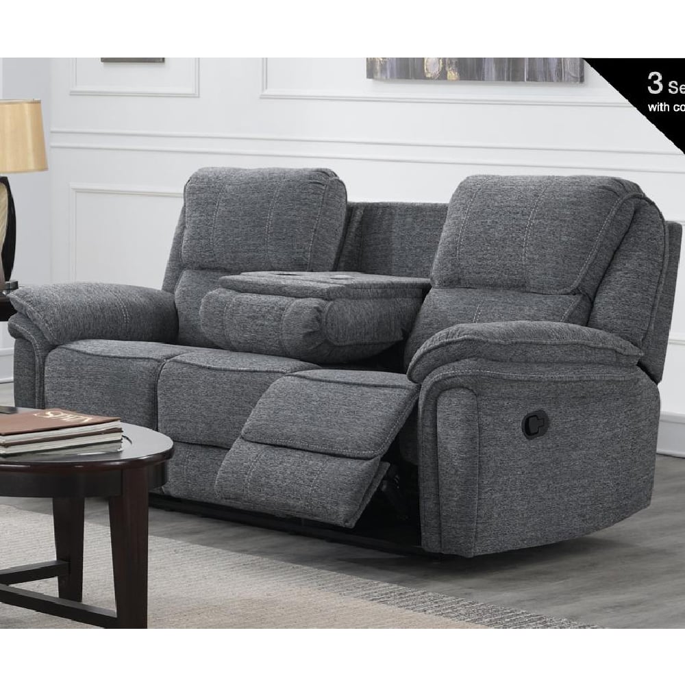 Brela Fabric Recliner 3 Seater Sofa In Dark Grey