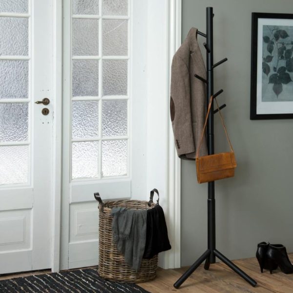 Brendon Wooden Coat Hanger Stand In Black | Bed Sava