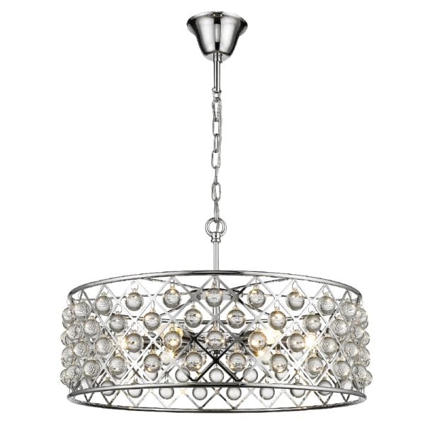 Brent 6 Light Crystal Droplets Pendant Light In Chrome | Bed Sava