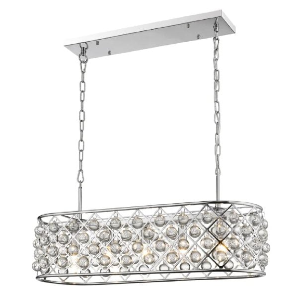 Brent 5 Light Crystal Droplets Pendant Light In Chrome | Bed Sava