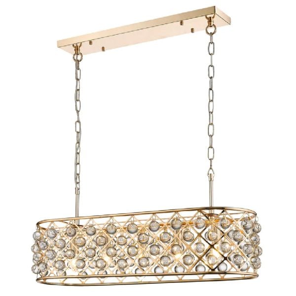 Brent 5 Light Crystal Droplets Pendant Light In Gold | Bed Sava