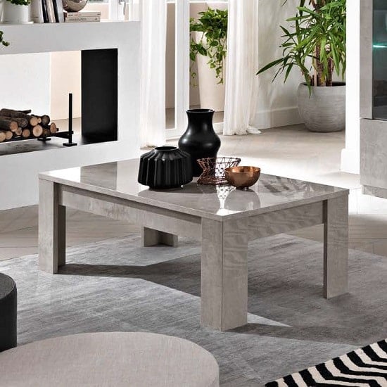 Breta High Gloss Coffee Table Rectangular In Grey Marble Effect | Bed Sava