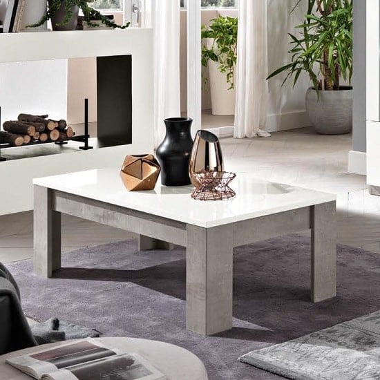 Breta High Gloss Coffee Table Rectangular In White And Grey | Bed Sava