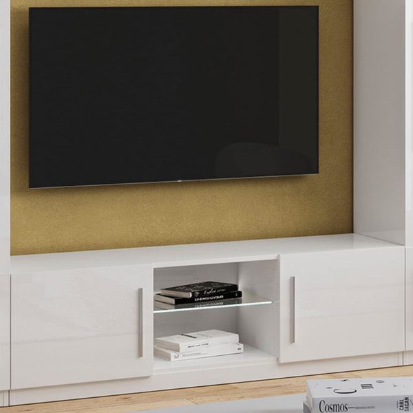 Breta High Gloss TV Stand With 2 Doors In White And LED | Bed Sava