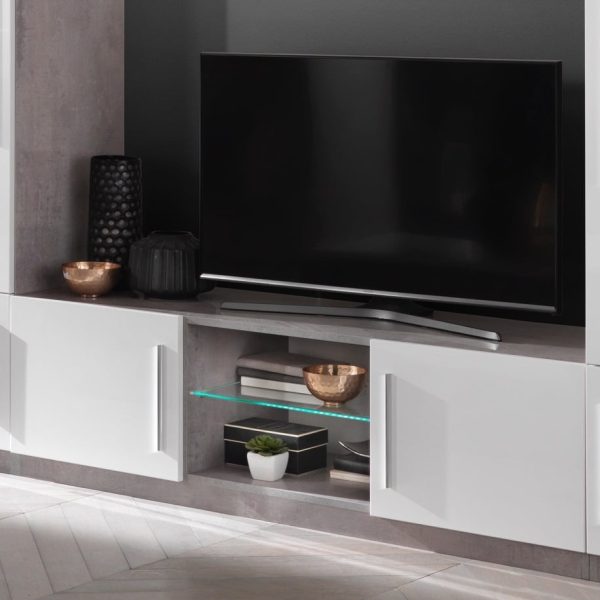 Breta High Gloss TV Stand 2 Doors In White And Grey With LED | Bed Sava