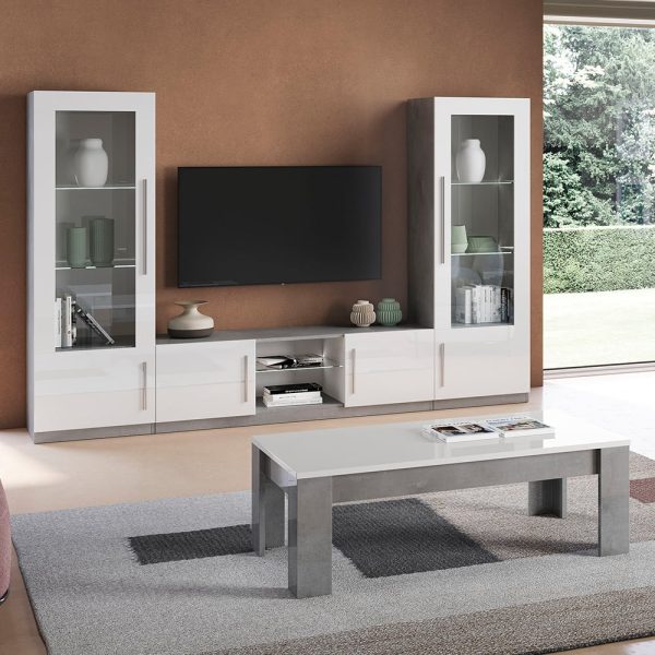 Breta Living Room Set With Coffee Table In White Grey And LED | Bed Sava