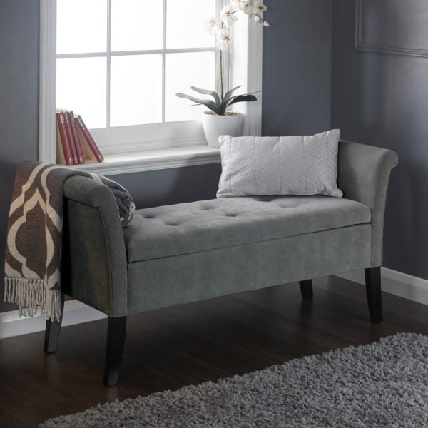 Bridport Fabric Storage Ottoman In Grey | Bed Sava