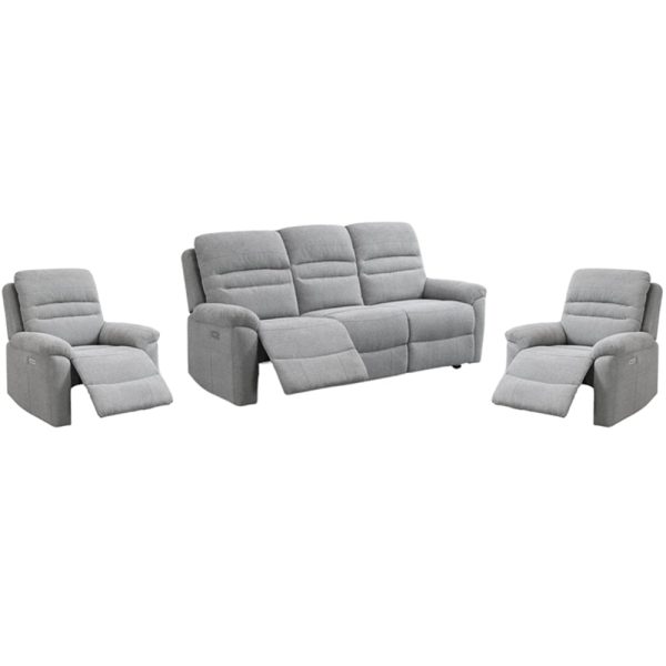 Brielle Fabric Electric Recliner 3+1+1 Seater Sofa Set In Grey | Bed Sava