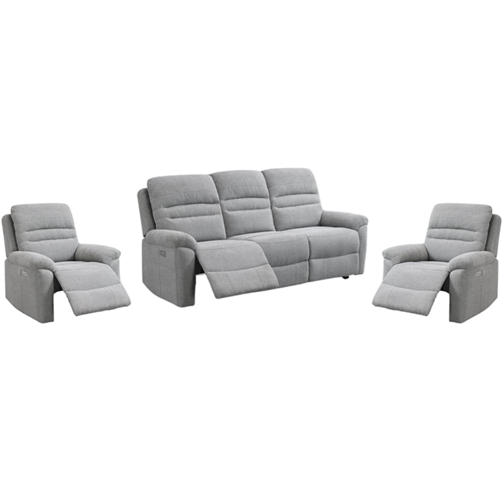 Brielle Fabric Electric Recliner 3+1+1 Seater Sofa Set In Grey