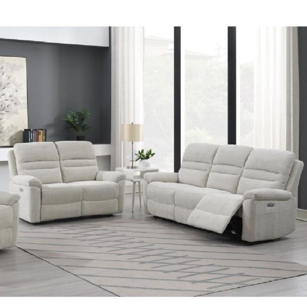 Brielle Fabric Electric Recliner 3+2 Seater Sofa Set In Beige | Bed Sava