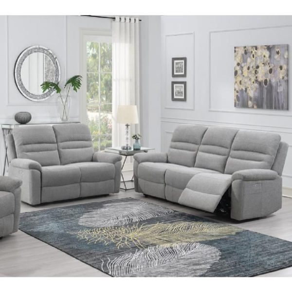 Brielle Fabric Electric Recliner 3+2 Seater Sofa Set In Grey | Bed Sava