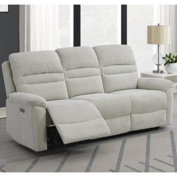 Brielle Fabric Electric Recliner 3 Seater Sofa In Beige | Bed Sava