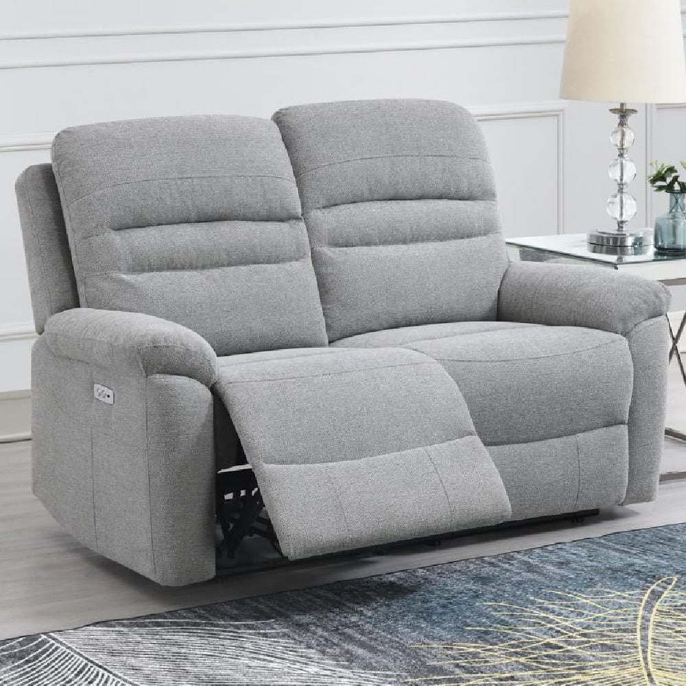 Brielle Fabric Electric Recliner 2 Seater Sofa In Grey