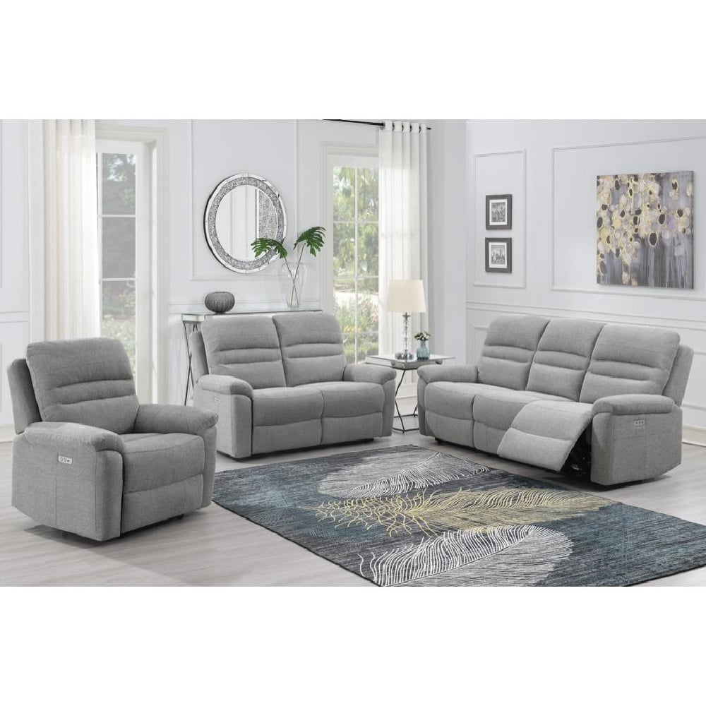 Brielle Fabric Electric Recliner Sofa Suite In Grey