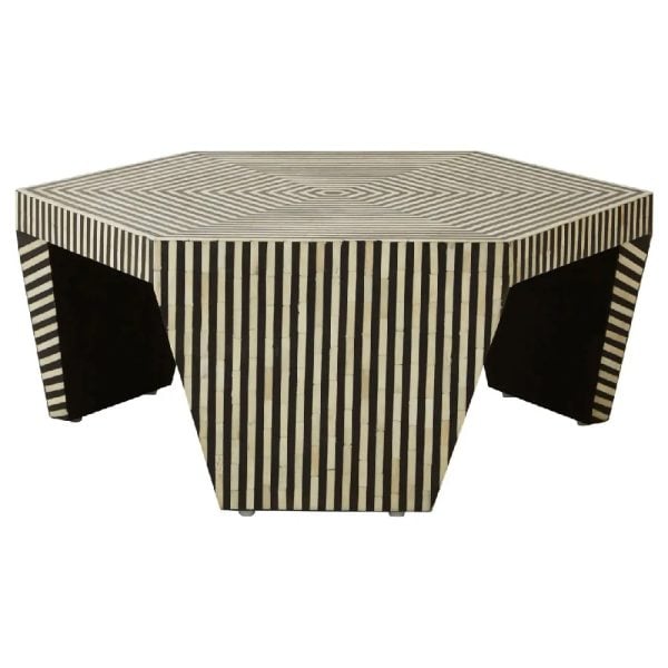 Bristol Wooden Striped Hexagon Coffee Table In Black And White | Bed Sava