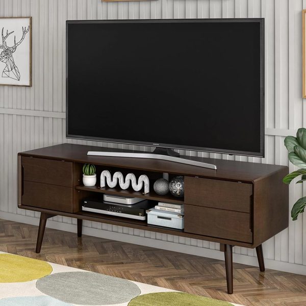 Brittan Wooden TV Stand With 2 Sliding Doors In Walnut | Bed Sava