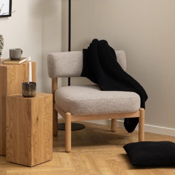 Brixton Fabric Lounge Chair With Wooden Frame In Beige | Bed Sava