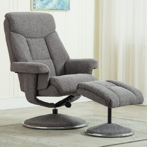 Brixton Fabric Recliner Chair With Stool In Lisbon Grey | Bed Sava
