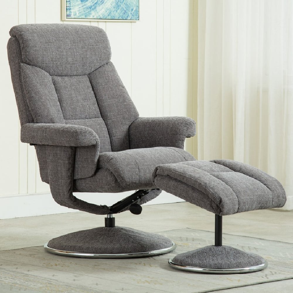 Brixton Fabric Recliner Chair With Stool In Lisbon Grey