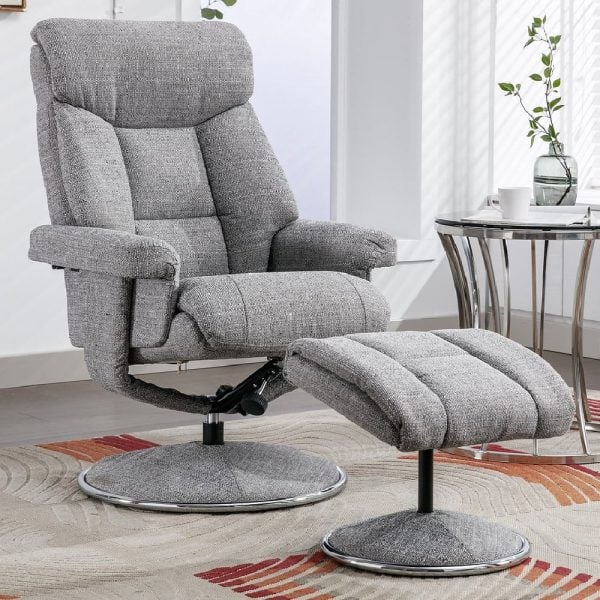Brixton Fabric Recliner Chair With Stool In Lisbon Rock | Bed Sava