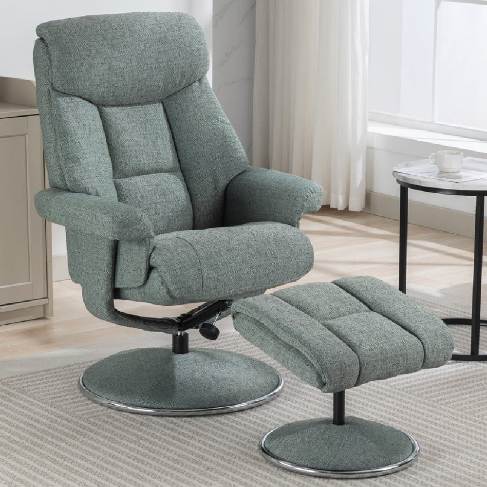Brixton Fabric Recliner Chair With Stool In Lisbon Teal