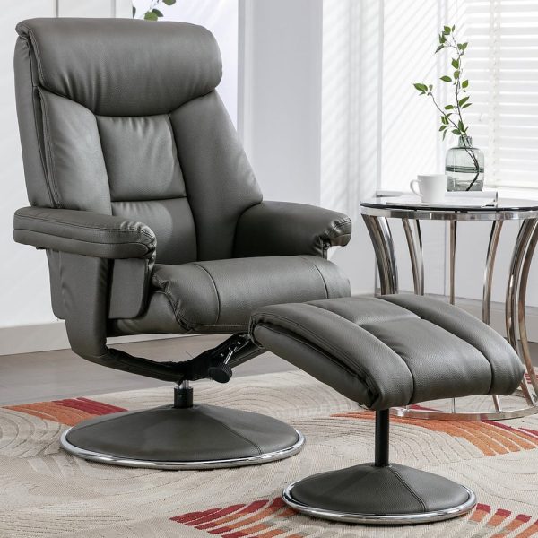 Brixton Faux Leather Recliner Chair With Stool In Chinder | Bed Sava