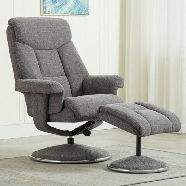 Brixton Faux Leather Recliner Chair With Stool In Grey | Bed Sava