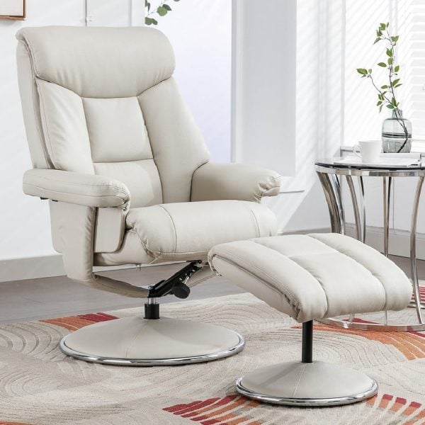Brixton Faux Leather Recliner Chair With Stool In Mushroom | Bed Sava