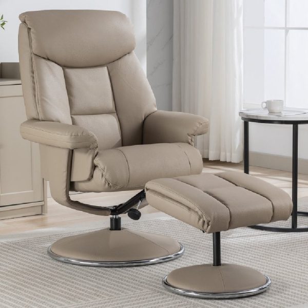 Brixton Faux Leather Recliner Chair With Stool In Pebble | Bed Sava