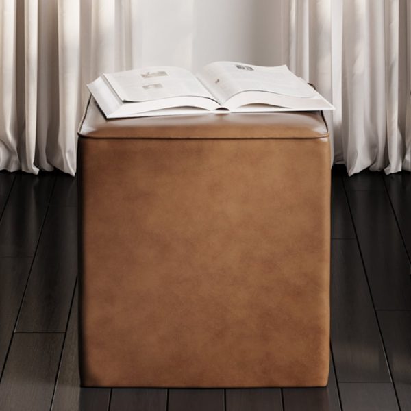 Brixton Square PU Leather Side Table In Tan | Bed Sava