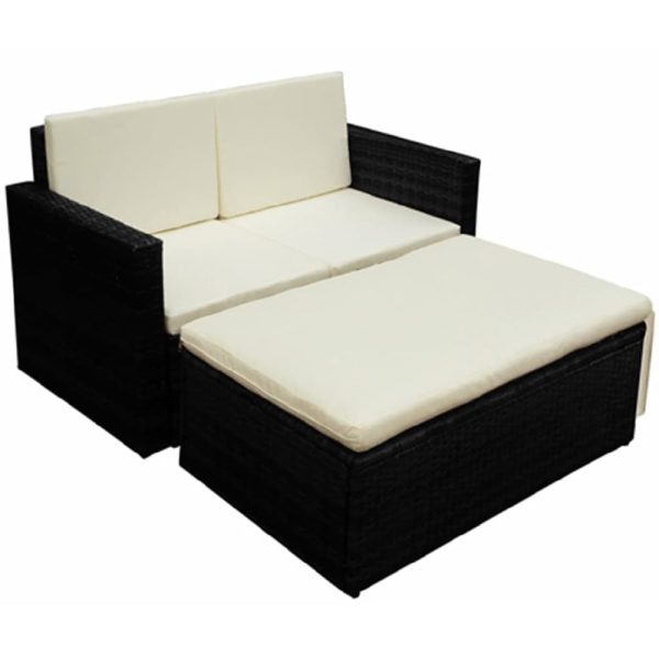 Brockton Rattan Garden Lounger Set With Cushions In Cream Black | Bed Sava