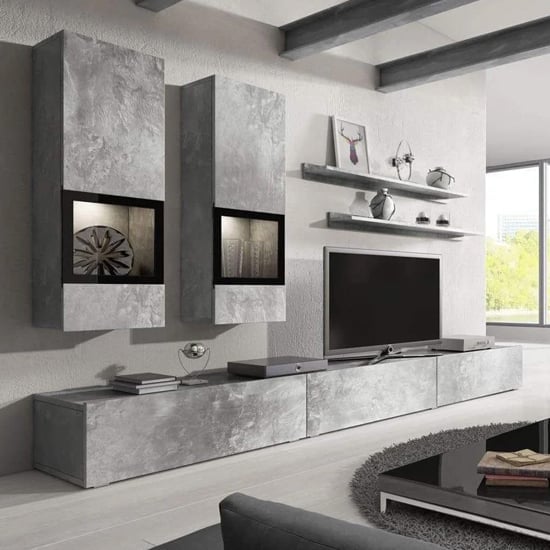 Belita Entertainment Unit In Concrete Grey With LED Lighting
