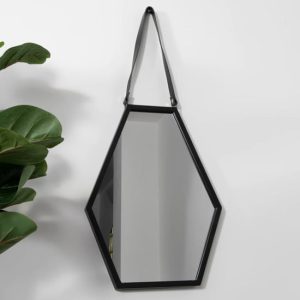 Bronx Hexagon Wall Mirror With Leather Strap In Black Frame | Bed Sava