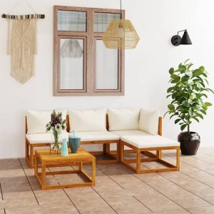 Brooks Solid Wood 5 Piece Garden Lounge Set With Cream Cushions | Bed Sava